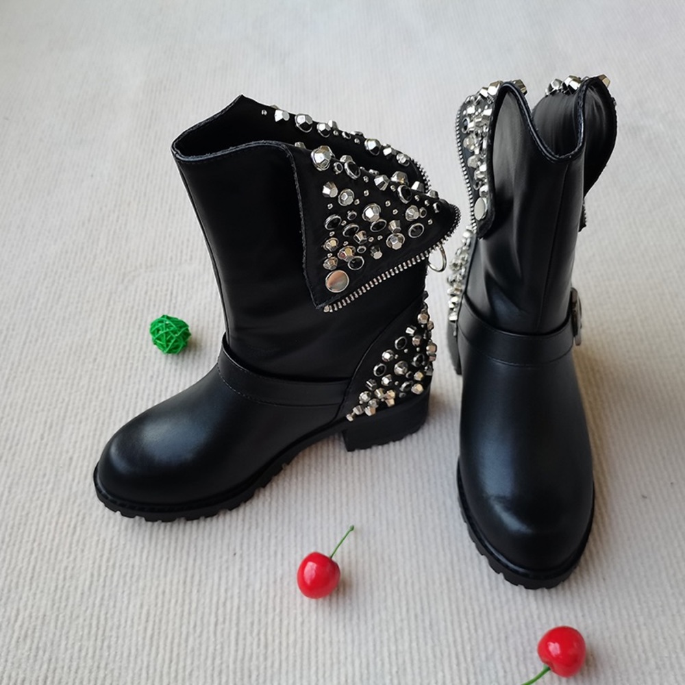 Studded biker boots leather